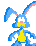 Dibujo animado de conejo azul saltando
